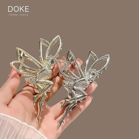 Fashionable Metal Little Angel Cute Elf High Grade Feeling Back Spoon Large Shark Clip Grasping Style Hair Accessories 2025