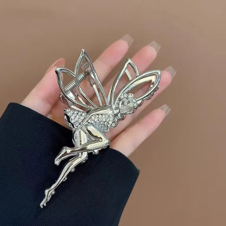 Fashionable Metal Little Angel Cute Elf High Grade Feeling Back Spoon Large Shark Clip Grasping Style Hair Accessories 2025